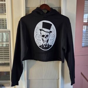 The Drive Clothing Crop Hoodie Skull Graphic Fleece Small Black Edgy Sweatshirt
